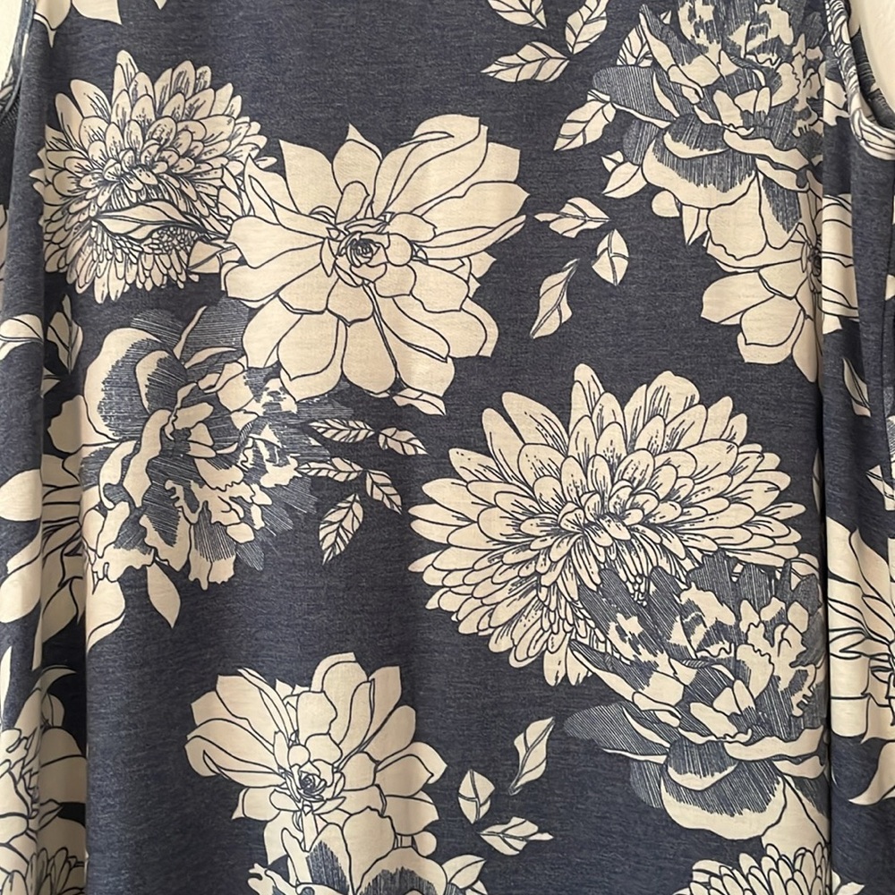 Apt. 9 Blue and White Floral Print French Terry Sleeveless Swing Dress Large - Picture 3 of 5